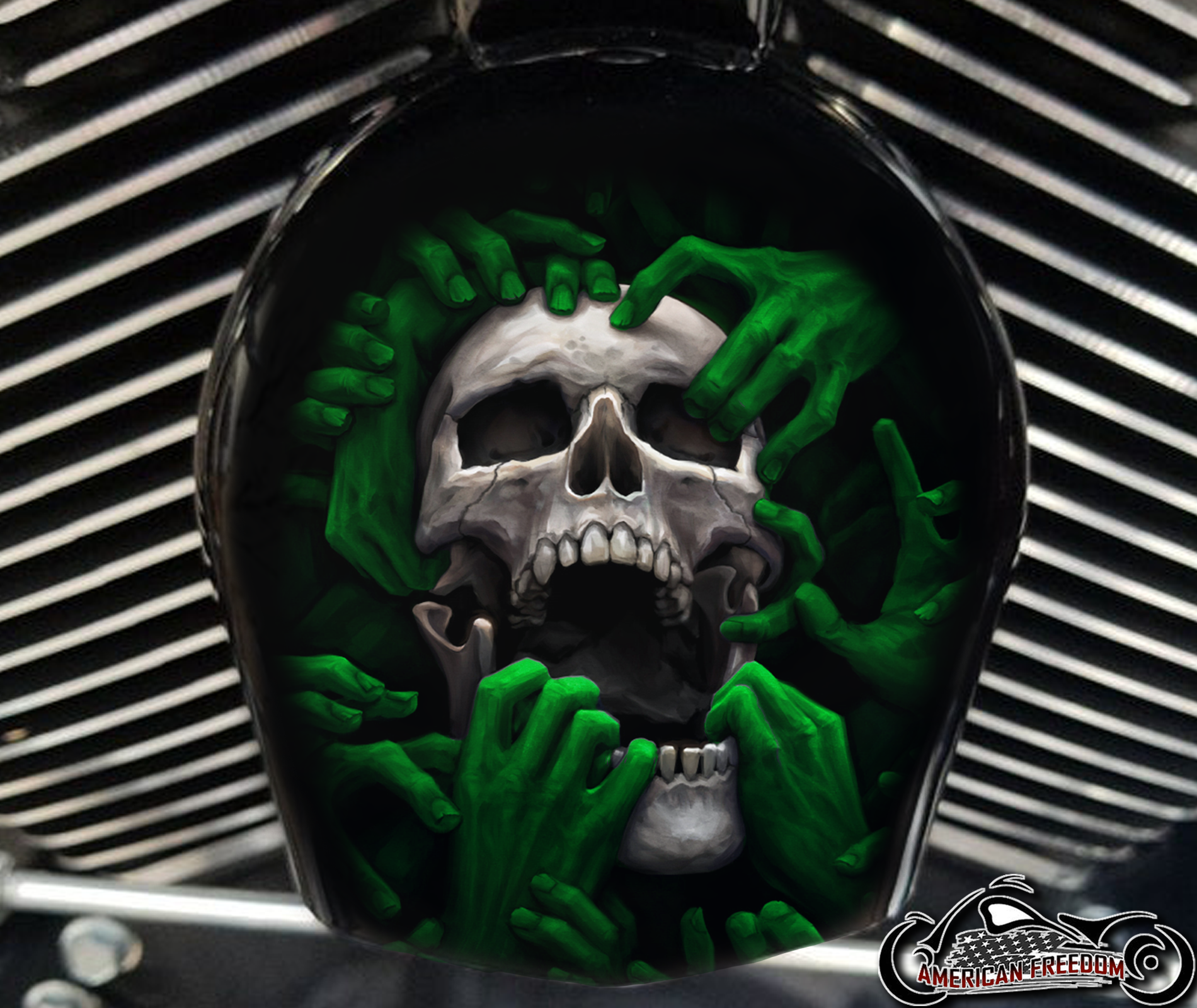Custom Horn Cover - Torn apart skull green